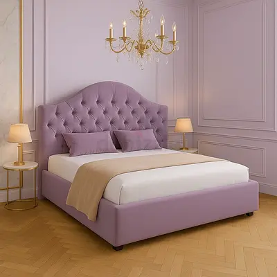 Upholstered Queen Bed with Tufted Headboard - Light Purple