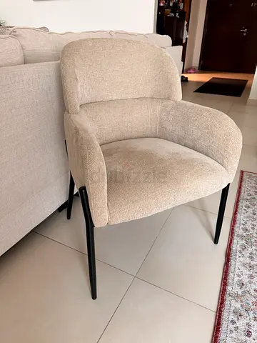 2 Beige Fabric Accent Chair with Black Metal Legs - Good Condition