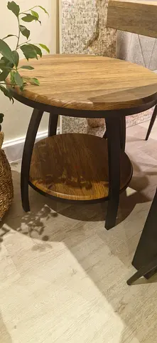 PAN Home round wooden side tables — natural oak finish