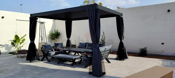 Outdoor pergola with sofa garden set aluminium