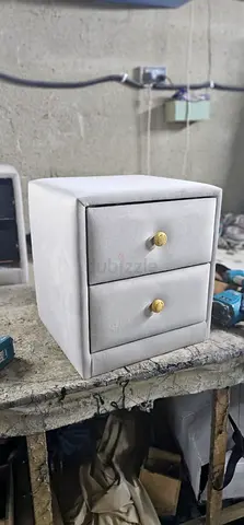 Compact Velvet 2-Drawer Bedside Table with Gold Knobs