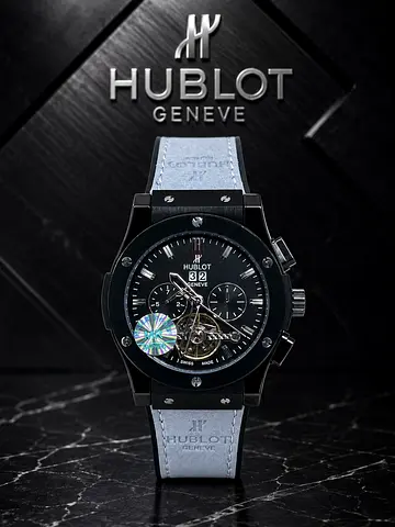 Hublot Geneve Black Chronograph Men's Watch with Light Blue Strap