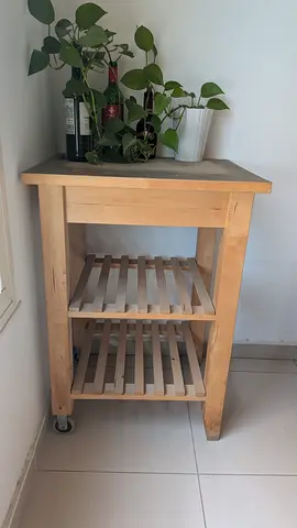 IKEA Solid Wood Kitchen Trolley/Small Island with Shelves on Wheels