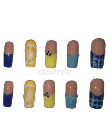 HandMade Press-On Nails — Blue & Yellow Designs