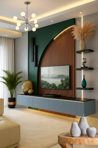 Modern Arch Wall TV Console With Shelves