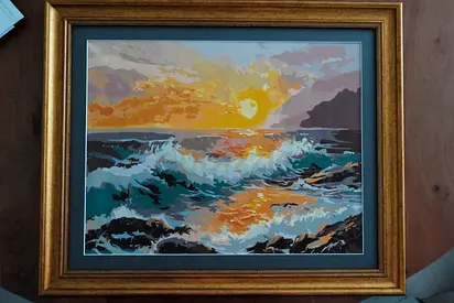 Framed Hand-Painted Sunset Seascape Artwork – “Ember Tide” | Professionally Framed