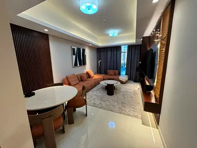 VIP super-deluxe 1-bedroom apartment, brand-new elegant furniture, including Wi-Fi, electricity & water. Parking, gym & pool. Prime location, great pr