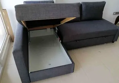 Grey L-Shaped Sofa Bed with Integrated Storage