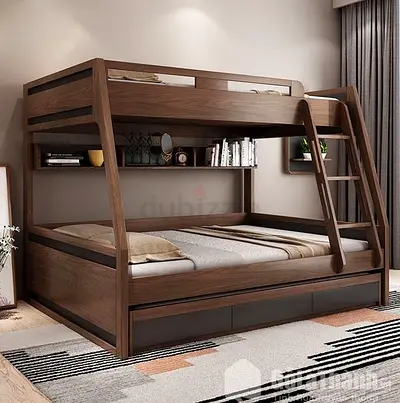 Solid Wood Triple Bunk Bed with Storage — Dark Walnut finish