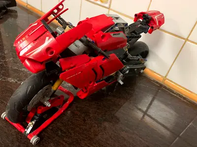 Red Ducati-style Building Motorcycle Toy (parts, used)