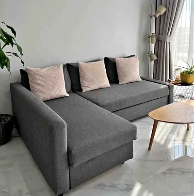 Grey L-Shaped Sectional Sofa bed with Cushions