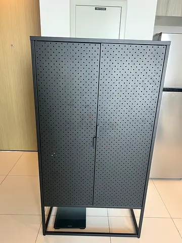 Black Metal Storage Cabinet with Perforated Doors (Excellent Condition) from Jysk