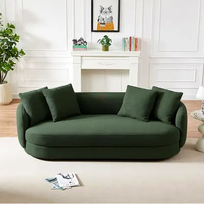 Modern Curved Green Fabric Sofa — 3-Seater