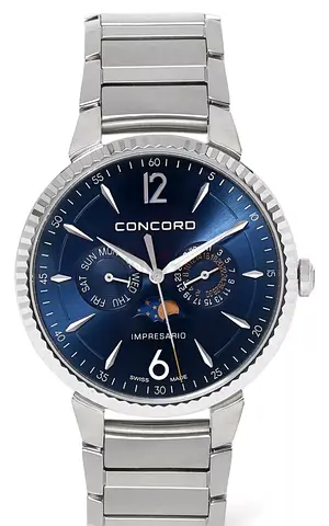 Concord Impresario Men's Stainless Steel Watch — Blue Dial, Moonphase