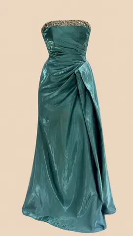 Emerald green satin evening gown, size L