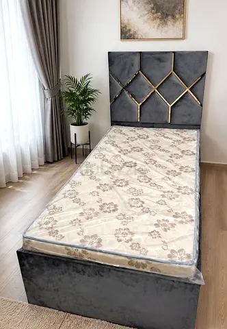 Single velvet bed frame with headboard  - grey New For Sale
