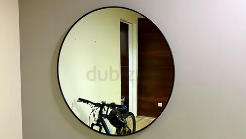 Large Round Wall Mirror with Thin Black Frame - 100cm