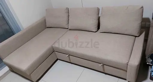 Comfortable Beige L-Shaped Sofa Bed