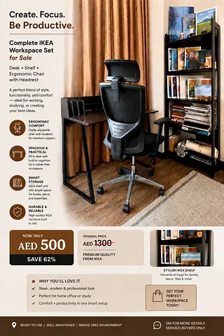 IKEA Complete set desk and shelf ,Workspace Ergonomic Chair with Headrest & Shelf