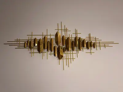 Large Gold Metal Wall Sculpture — Geometric Abstract Decoration