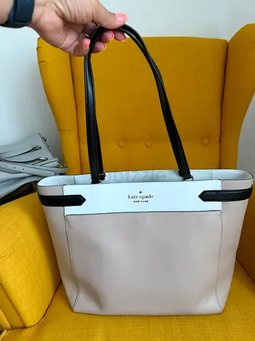 Kate Spade leather tote bag - beige/white/black, great condition