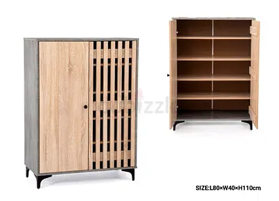 Wooden Storage Cabinet with Slatted Door - 5 Shelves, 80x40x110cm