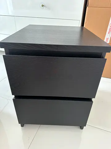 Dark Wood Nightstand / Bedside Table with Two Drawers - Good Condition
