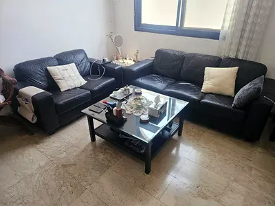 Black Leather 3 Seater Sofa & 2 Seater Set