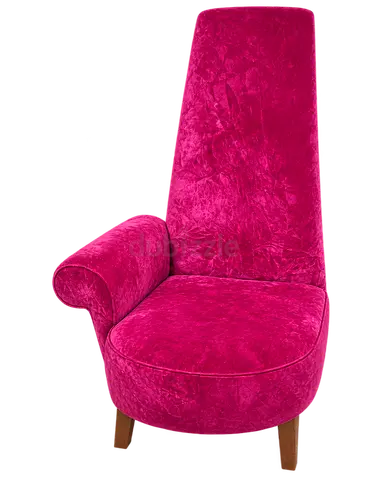Unique High-Back Pink Velvet Accent Chair with Wooden Legs