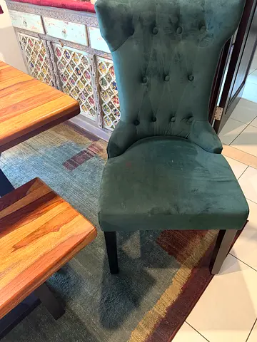 Green velvet accent chair with wooden legs - good condition (2 for sale)