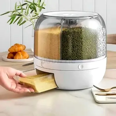 6-GRID CEREAL DISPENSER – COMPACT ROUND DRY FOOD CONTAINER WITH ROTATING FUNCTION – 5KG