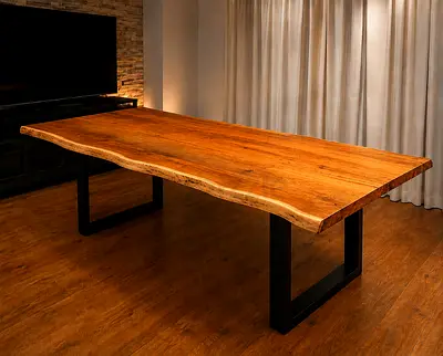 German Brand High Quality Solid Live Edge Wooden Dining Table with Metal Legs 2m x 80cm