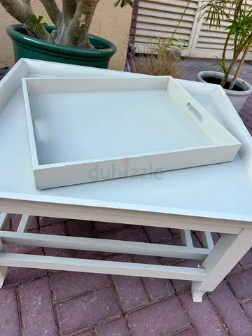 White side table with removable tray. used, good condition. Bought from The One. 2 pcs available