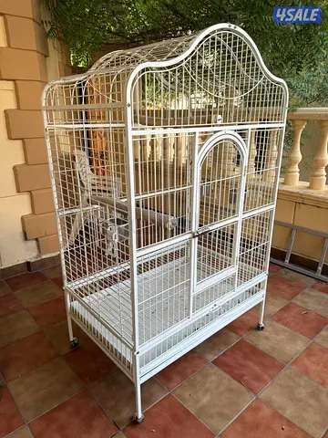 X Large White Metal Bird Cage with Wheels and Perches