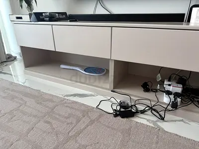 Modern low TV cabinet / media console - beige, great condition (220 x 42 x 57 cm)