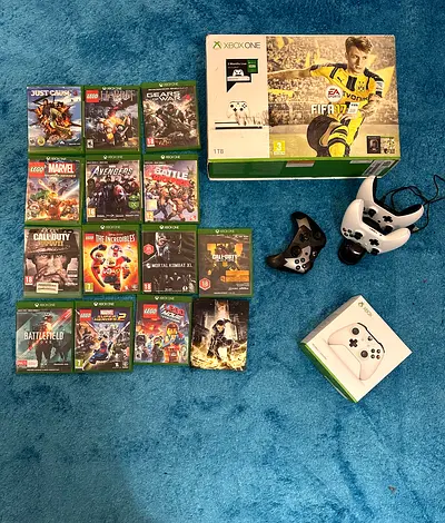 Xbox One S 1TB bundle with 14 games, 4controllers like new