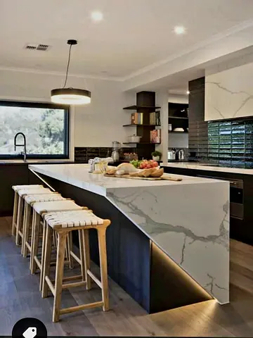 Modern marble-effect kitchen island