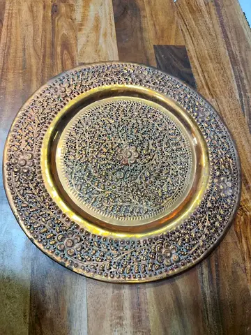 Brass decorative wall plate with floral 33cm height