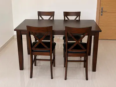 Solid Wood 4-Seater Dining Table with Cross-Back Chairs - Dark Brown