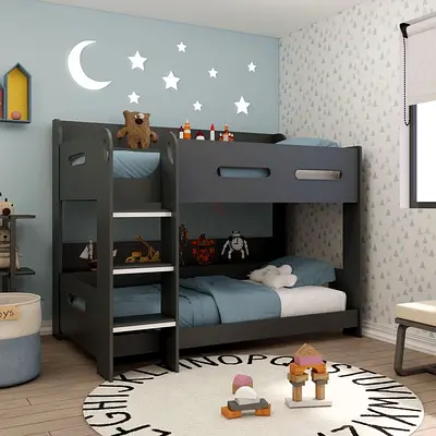 Solid Wood Bunk Bed for Kids — Modern Grey, Twin over Twin