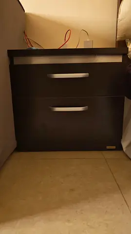 Dark Wood 2-Drawer Nightstand with Silver Handles