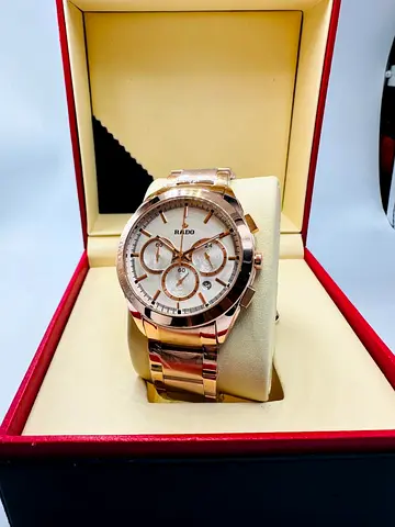 Rado men's rose gold chronograph watch with box