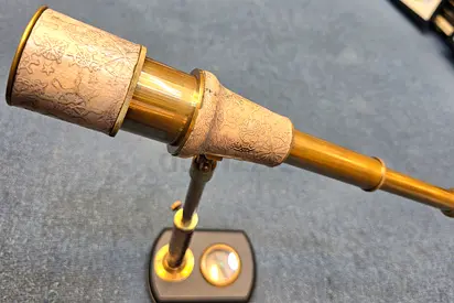 Rare antique leather/brass standing telescope with compass in good working condition for sale