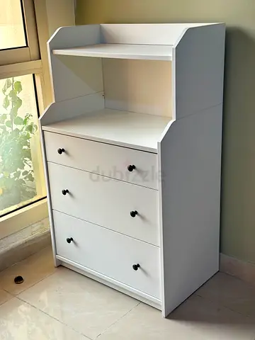 White 3-Drawer Chest with Open Hutch — Compact Storage Unit