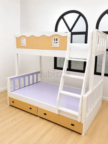 Wooden Bunk Bed for Kids with Drawers and Ladder - White/Natural