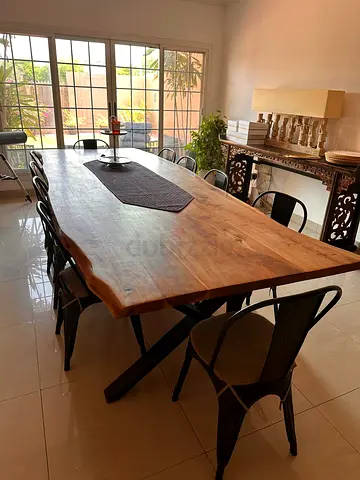 Solid Live-Edge Wood Dining Table with Metal X-Legs - Seats 8-10