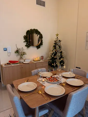 Modern Wooden Dining Set with 4 Padded Chairs