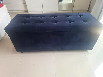 Storage Bench Blue Velvet Tufted