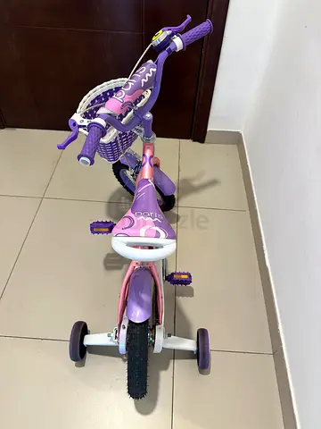 Kids Pink and Purple Bicycle with Training Wheels and Front Basket - Age 3+