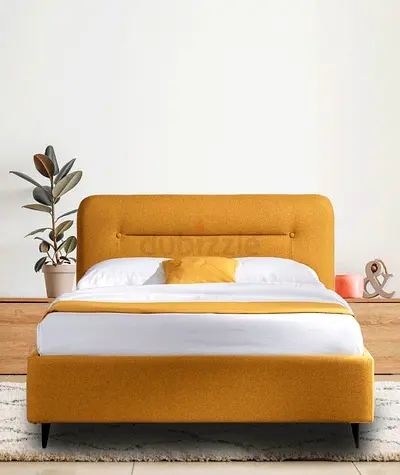Mustard Fabric King Bed with Headboard